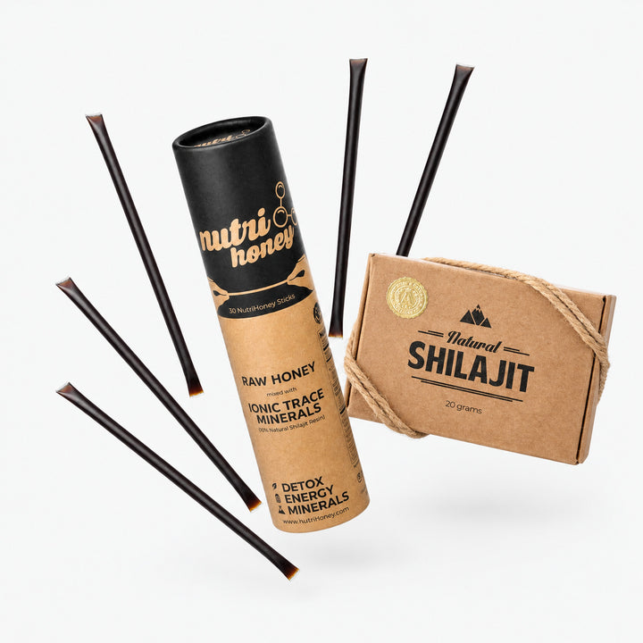 Bundle Deal: Natural Shilajit Resin 20 g kit and a NutriHoney 30-stick tube