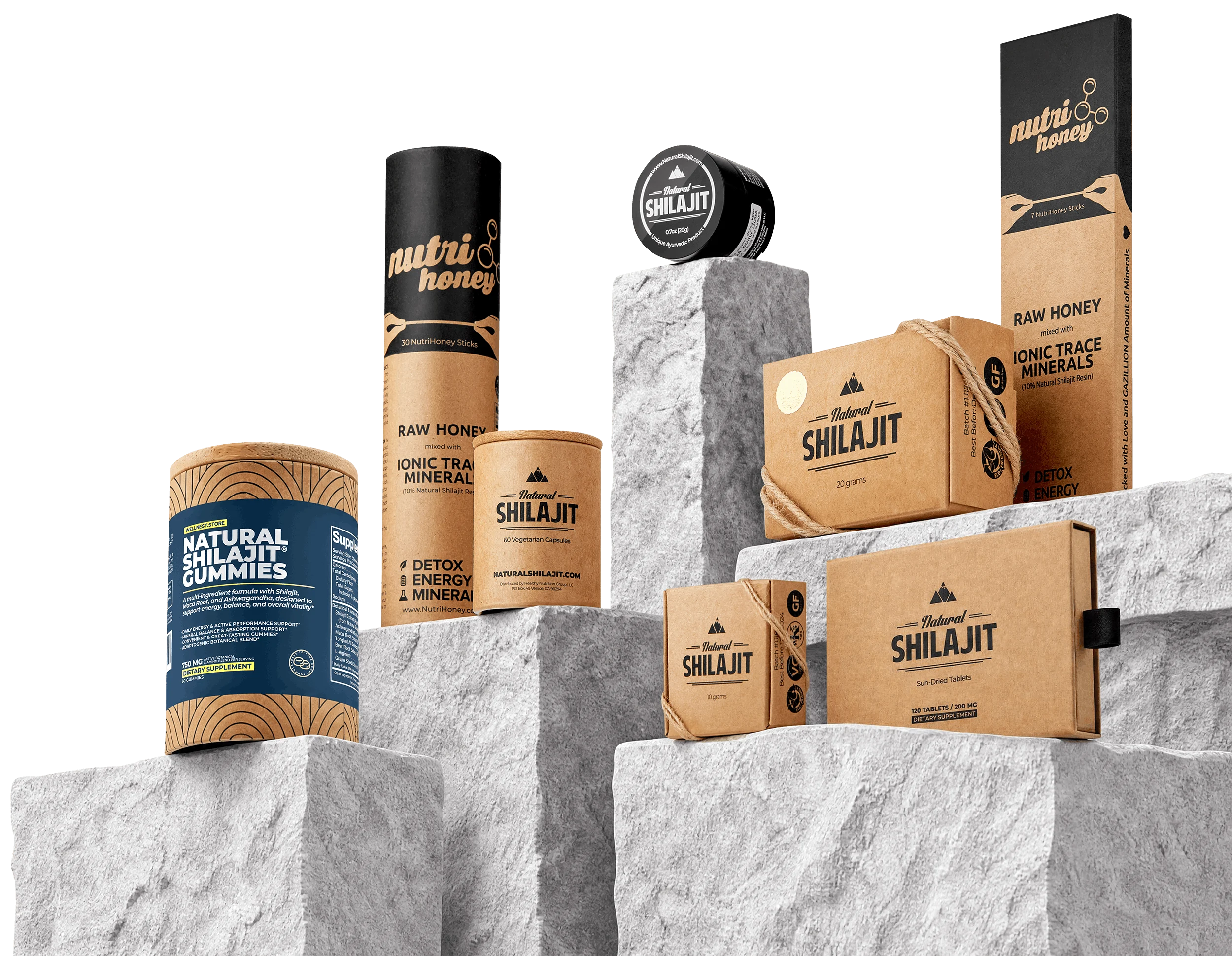 Natural Shilajit product family on Altai stone