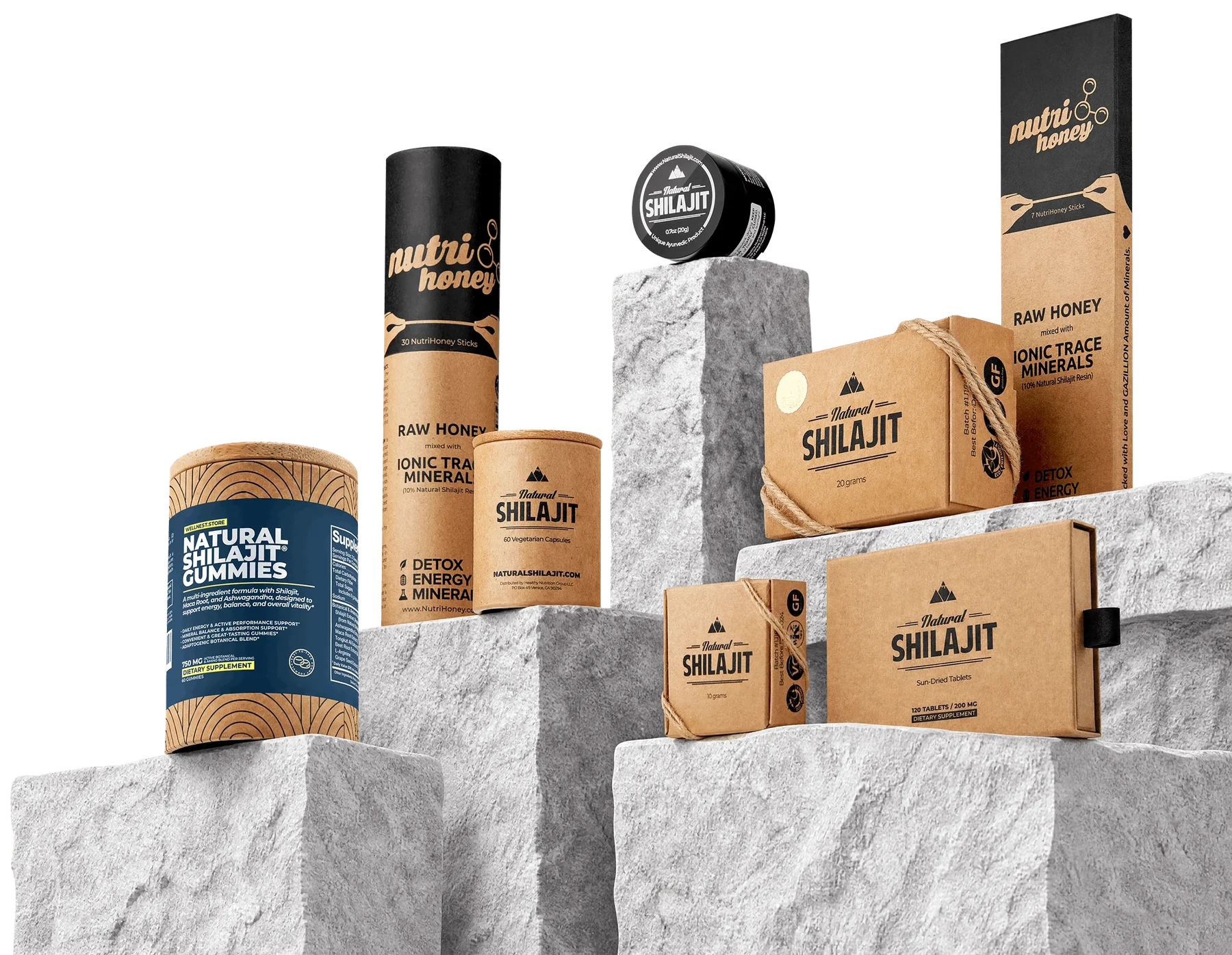 Natural Shilajit product family on Altai stone